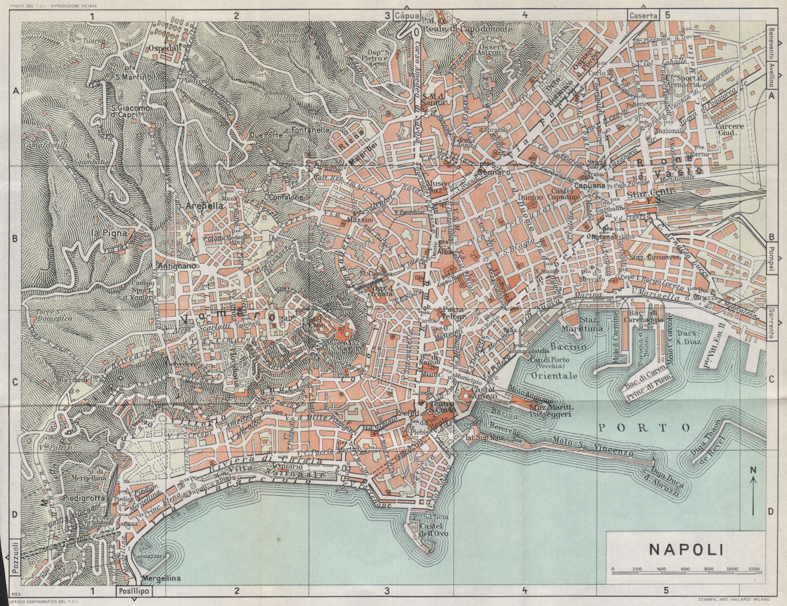 NAPOLI NAPLES vintage town city pianta della città. Italy 1958 old vintage map